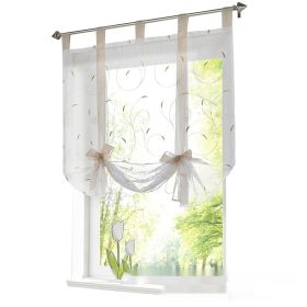 Embroidered Pastoral Adjustable Curtain Rod Ribbon Roman Window Screen (Option: Sand-80 √ó 140cm)