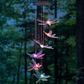 Solar Wind Chimes Light Rice Pellet Ball Hummingbird Color Changing Light String LED (Option: Dragonfly-RBG color change)