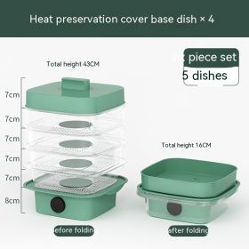 Multi-layer Dish Cover Heat Preservation Kitchen Cover Dining Table Leftover Storage Box Transparent Stack Cooking Hood Steamer (Option: D-Green)