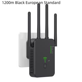 Dual-band Repeater Wireless Router Network Signal Amplifier (Option: 1200m Black European Standard)