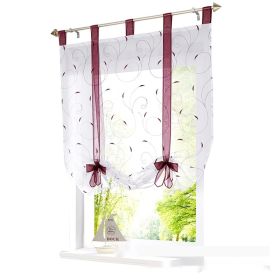 Embroidered Pastoral Adjustable Curtain Rod Ribbon Roman Window Screen (Option: Purple-60 √ó 140cm)