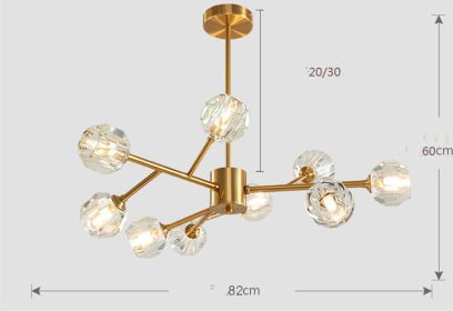 Nordic Chandelier Modern Simple Crystal All Copper Light Luxury Lamps (Option: Imitation copper9 heads-White light)