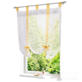 Embroidered Pastoral Adjustable Curtain Rod Ribbon Roman Window Screen (Option: Yellow-60 √ó 140cm)