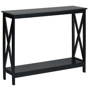 2-Tier Console X-Design Sofa Side Accent Table (Color: Black)