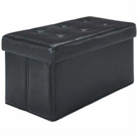 30-inch Collapsible Storage Ottoman, Quilted Black Faux Leather (Color: Black)