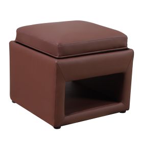 Stylish Faux Leather Upholstered Storage Ottoman with Tray Square Footrest Stool (Color: Coffee)