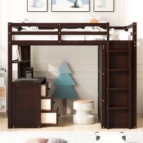 Twin size Loft Bed with Drawers,Desk,and Wardrobe (Color: Espresso)