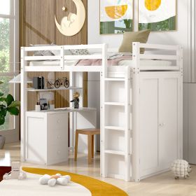 Twin size Loft Bed with Drawers,Desk,and Wardrobe (Color: White)