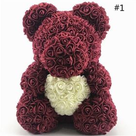 25cm Rose Bear Girlfriend Anniversary Christmas Valentine Day Gift Birthday Present For Wedding Party Artificial Flowers (Color: AQ04)