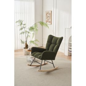 Rocking Chair Nursery, Solid Wood Legs Reading Chair with Teddy Fabirc Upholstered , Nap Armchair for Living Rooms, Bedrooms, Offices, Best Gift,Teddy (Color: Green, Material: Polyester)