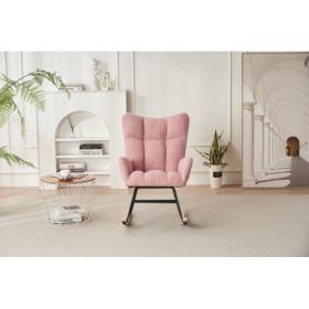 Rocking Chair Nursery, Solid Wood Legs Reading Chair with Teddy Fabirc Upholstered , Nap Armchair for Living Rooms, Bedrooms, Offices, Best Gift,Teddy (Color: Pink, Material: Polyester)