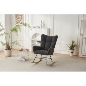 Rocking Chair Nursery, Solid Wood Legs Reading Chair with Teddy Fabirc Upholstered , Nap Armchair for Living Rooms, Bedrooms, Offices, Best Gift,Teddy (Color: Gray, Material: Polyester)