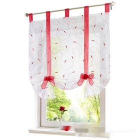 Embroidered Pastoral Adjustable Curtain Rod Ribbon Roman Window Screen (Option: Red-80 √ó 140cm)