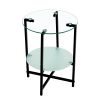 2-layer Tempered Glass End Table;  Round Coffee Table for Bedroom Living Room Office