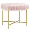 Luxurious Faux Fur Covered Footrest Stool with Gold Metal Base