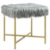 Luxurious Faux Fur Covered Footrest Stool with Gold Metal Base