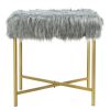 Luxurious Faux Fur Covered Footrest Stool with Gold Metal Base