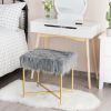 Luxurious Faux Fur Covered Footrest Stool with Gold Metal Base