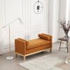 53.5"W Elegant Upholstered Bench, Ottoman with Wood Legs & Bolster Pillows for End of Bed, Bedroom, Living Room, Entryway