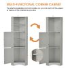 Tall Bathroom Corner Cabinet; Freestanding Storage Cabinet with Doors and Adjustable Shelves; MDF Board; Gray