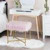 Luxurious Faux Fur Covered Footrest Stool with Gold Metal Base