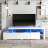 Modern Style 16-colored LED Lights TV Cabinet, UV High Gloss Surface Entertainment Center with DVD Shelf, Up to 70 inch TV