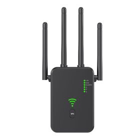 Dual-band Repeater Wireless Router Network Signal Amplifier (Option: 1200m Black Medium Gauge)